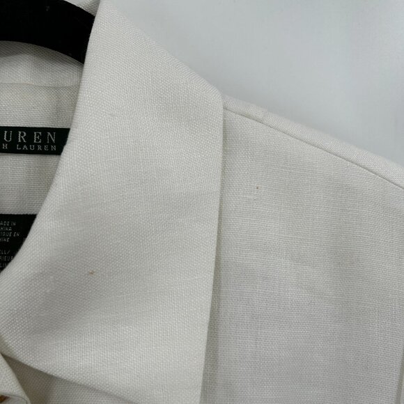 LAUREN RALPH LAUREN White 100% Linen Half Sleeve Cropped Blazer Jacket Size 8 - Picture 7 of 8